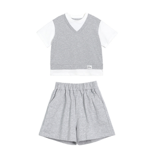 NORNOR陈大猪女童运动套装夏季薄款纯棉透气好看儿童休闲t恤短裤