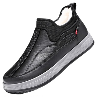 冬新款老北京棉鞋男加绒保暖爸爸鞋防滑一脚瞪老人鞋绵羊毛雪地靴