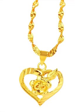 香港真金色爱心项链女百搭锁骨链