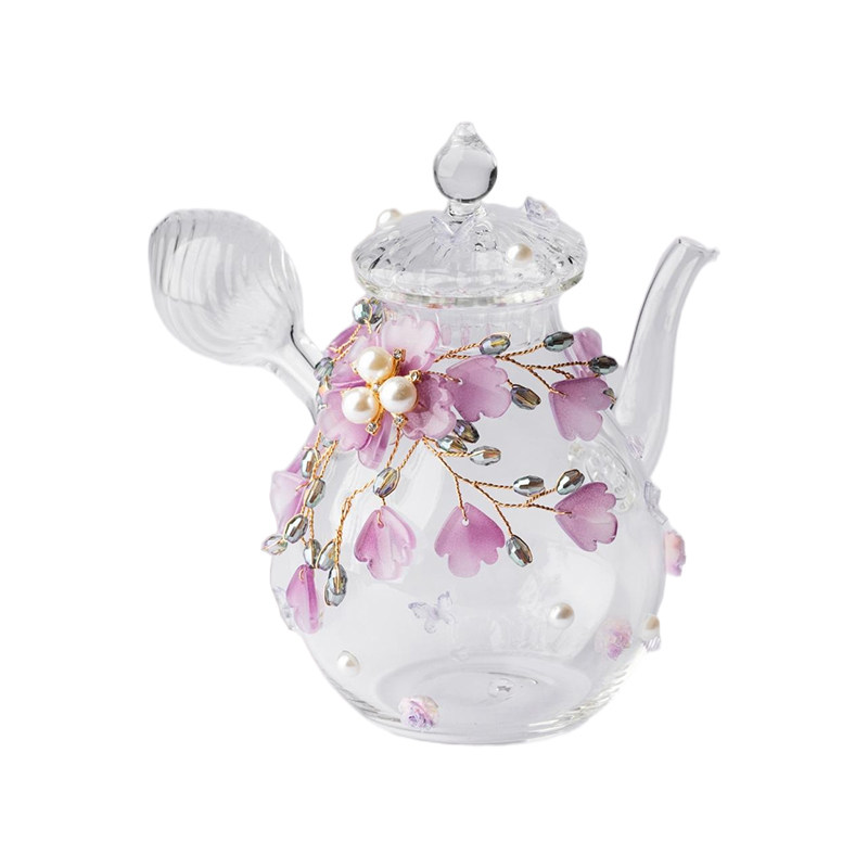 梵汝 紫璃玻璃侧把壶日式原创手工diy耐热透明茶壶精致茶具泡茶器