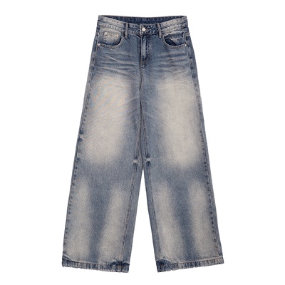 复古做旧水洗牛仔裤拖地女