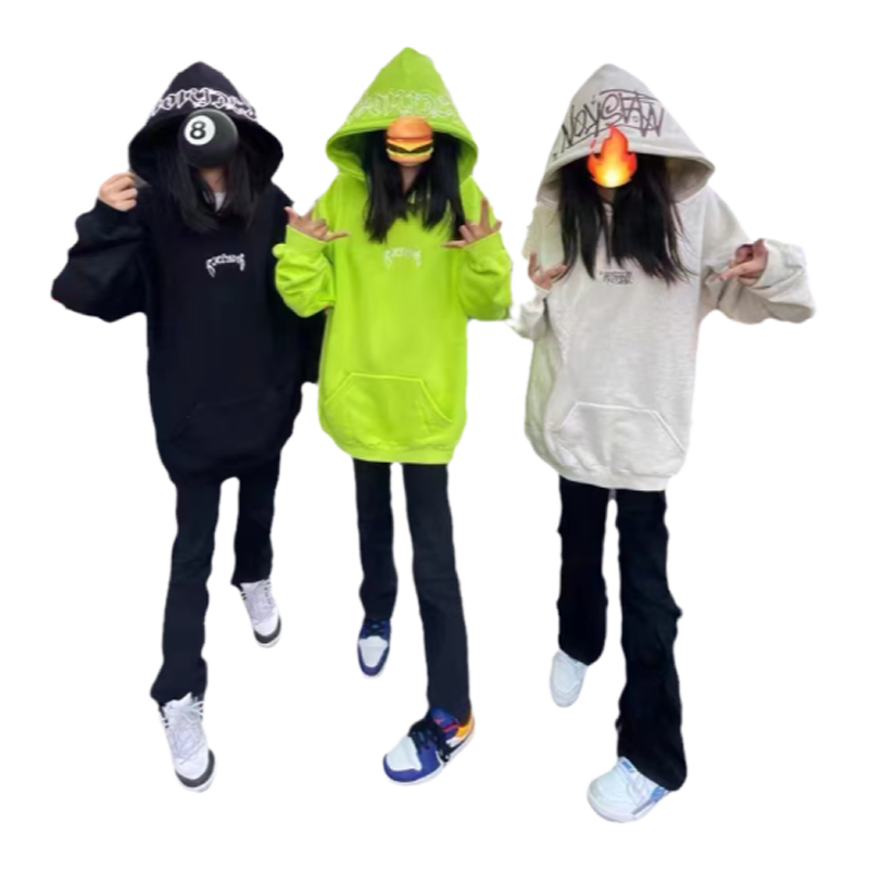 美式潮牌刺绣设计感卫衣女连帽秋冬加绒加厚oversize宽松情侣外套