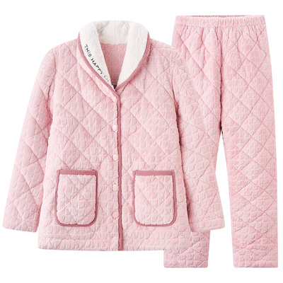 珊瑚绒夹棉睡衣女冬季保暖加绒