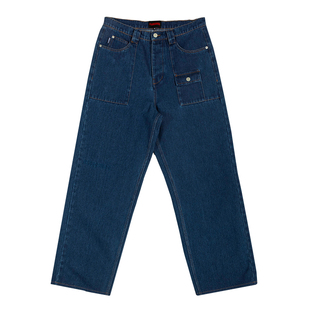 PLEASURES  多口袋纯色复古直筒牛仔裤潮男街头刺绣贴袋宽松长裤