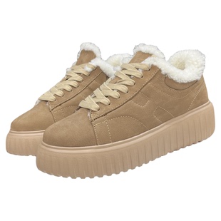 新款羊皮毛一体保暖加绒运动休闲鞋厚底时尚百搭H家同款饼干鞋女