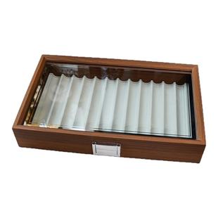 复古12位钢笔收纳盒带盖透明展示陈列架高档笔盒桌面首饰多功能盒
