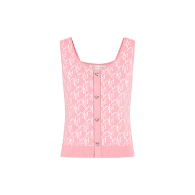 kodice秋冬新品女装粉色撞色提花针织背心无袖上衣吊带衫休闲时尚