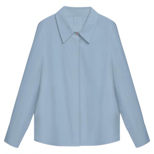 达佳诗蓝色正装衬衫女大学生面试穿搭高级感女士职业方领蓝衬衣