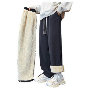 迈特优羊羔绒裤子男生冬季加绒加厚男士休闲2025秋冬款直筒棉卫裤