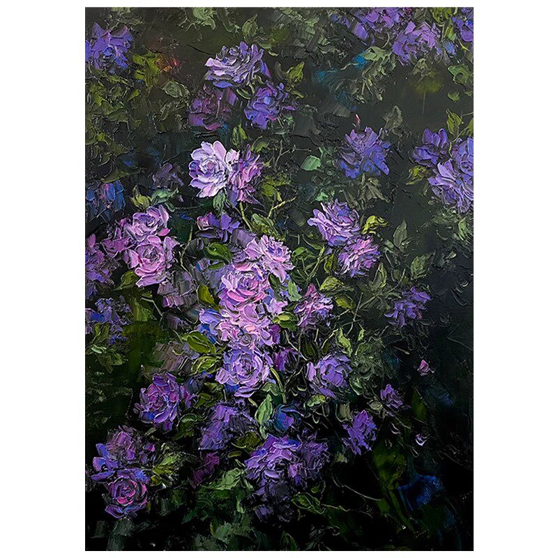 紫罗兰花卉装饰画仿油画风景成品