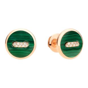 18K金圆形纽扣耳钉 纯银孔雀石白贝母上上签高级感男女情侣款礼物