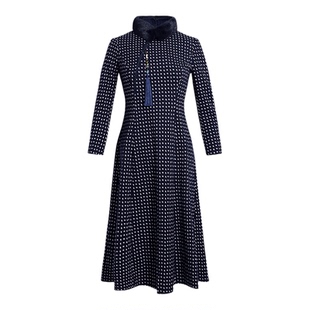 黛玛诗2026春新款优雅波点旗袍女新中式毛领印花长袖连衣裙羊毛