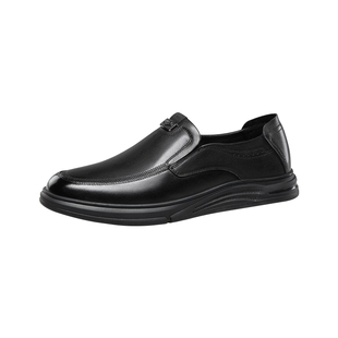 康奈男休闲皮鞋2026新款春季男鞋真皮软底舒适上班黑色套脚商务鞋