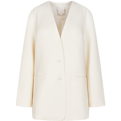 LESS无领中长款毛呢大衣简约气质