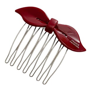 倒插固定刘海巨好用~不伤发复古红色醋酸蝴蝶结发梳插梳刘海发夹