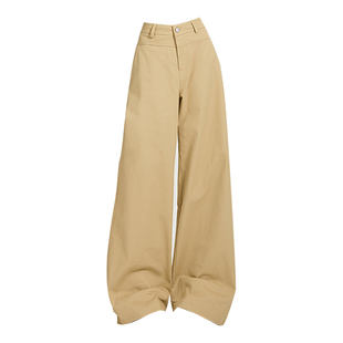 雅痞老钱风简约复古卡其色阔腿裤女通勤百搭宽松显瘦直筒休闲裤子