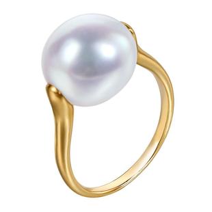 海蒂珠宝 雅典时光约11-12mm大颗粒深海澳白珍珠戒指18K金指环◇