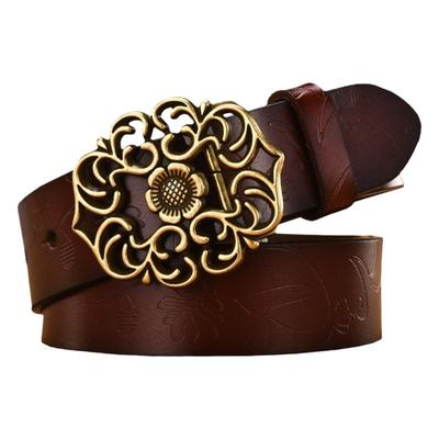 女针扣纯牛皮时尚复古真皮宽腰带