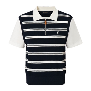 POLOWALK女式短袖针织衫2026春季新品假两件翻领半拉链套头上衣