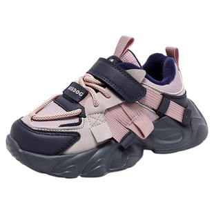 巴布豆女童加绒二棉运动鞋2025新款冬季保暖皮面防水儿童老爹鞋潮