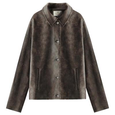 COCOBELLA手工擦色PU皮外套