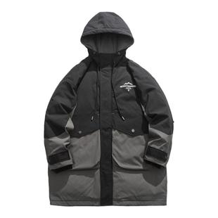 90%白鸭绒中长款羽绒服男冬季潮牌大码男士连帽派克服外套男款潮