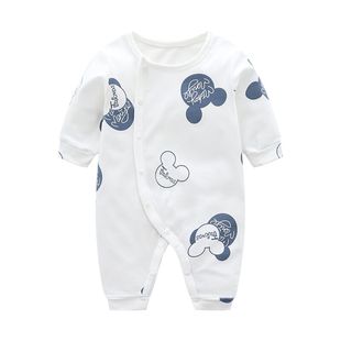 0-3月婴儿连体衣长袖爬小月龄春秋季A类纯棉男女宝宝满月衣服米K