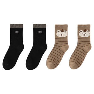 浪莎袜子女纯棉中长筒防臭春秋款柔软不勒脚抗起球可爱小熊无骨袜
