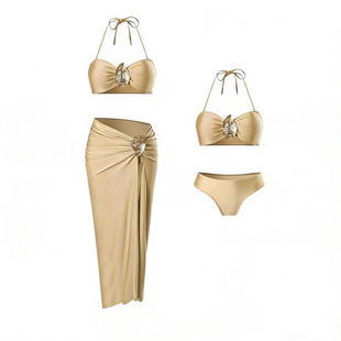 「缪斯」比基尼泳衣女2025新款抹胸分体三件套性感长裙海岛度假风