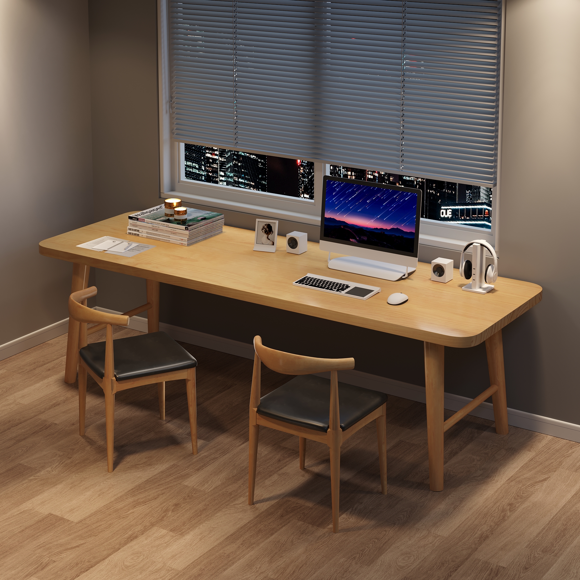 简约实木书桌电脑桌台式家用双人学习写字桌长方形办公桌子工作台