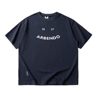 280g数字刺绣藏青圆领短袖T恤男生2026新款夏季百搭宽松上衣休闲