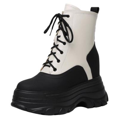 12CM秋冬保暖真皮厚底坡跟短靴女