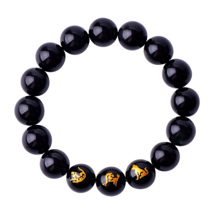 本命年护身符黑曜石三合生肖手链属猴鼠龙蛇鸡牛虎马狗猪兔羊手串