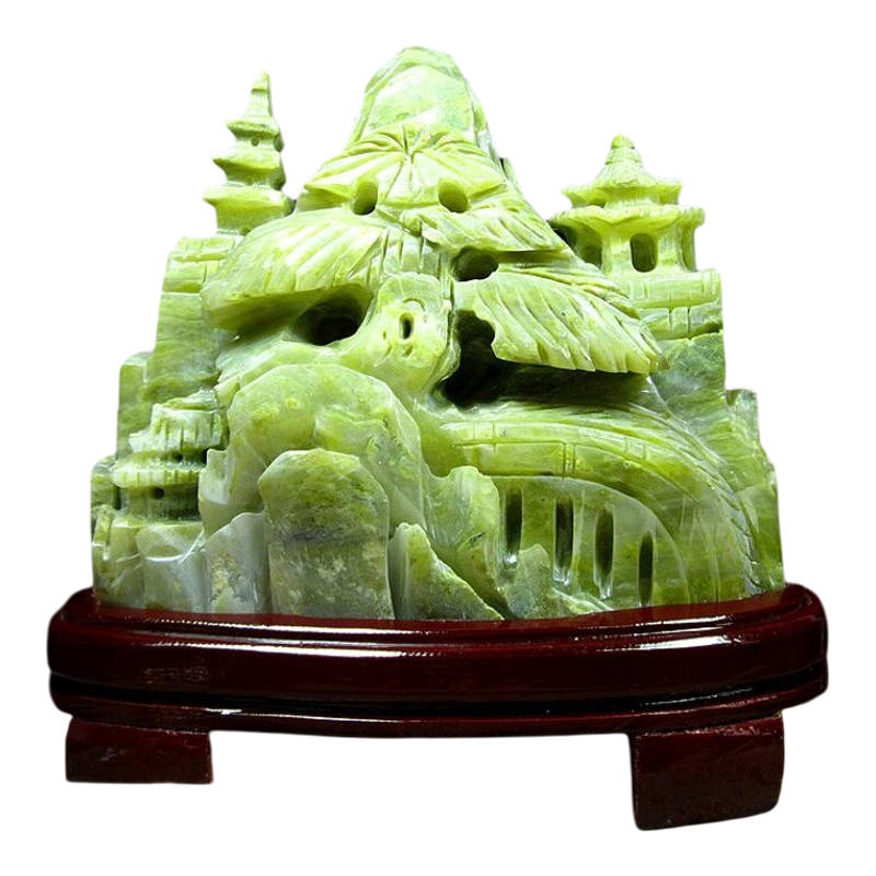 天然蓝田玉山水招财摆件