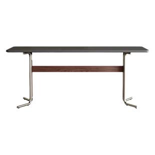 复古岩板餐桌黑色家用小户型现代简约全托中古风实木不锈钢脚餐桌