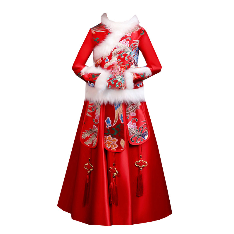 汉服女童秋冬拜年服儿童唐装过年新年衣服中国风红色古装冬季旗袍