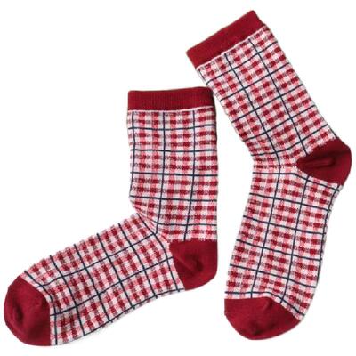 复古格子袜春秋日系百搭网格棉袜韩版女士英伦风棉质原宿中筒袜女