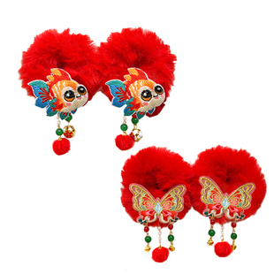 儿童新年毛绒发圈古风流苏女童国风发绳皮筋过年头饰红色头绳发饰