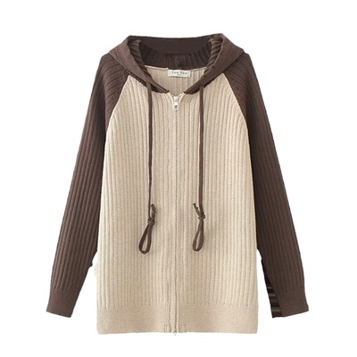 新款加大码针织开衫外套女200斤宽松胖mm遮肚长袖连帽插肩袖上衣