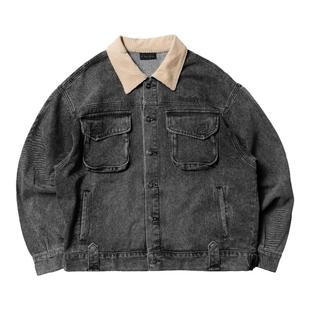 THEWIZBRAND 翟子路同款原创秋冬郁金香灯芯绒拼牛仔外套夹克男女