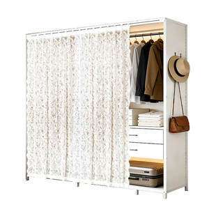 卧室法式遮挡纱帘无门衣柜免打孔滑轨拉帘防尘杂物遮丑滑轨款定制