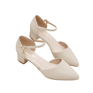 包头凉鞋女2025夏季新款时尚百搭简约一字扣带尖头粗跟中跟女士鞋