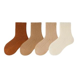 儿童美利奴羊毛袜冬季女童保暖袜子女孩宝宝纯色童袜秋冬款中筒袜