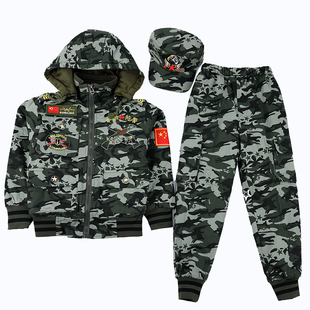 秋冬新款儿童迷彩服加绒套装大男童学生军训服特种兵小孩休闲棉服