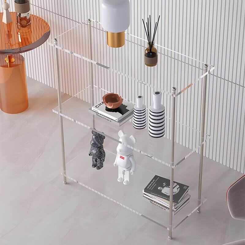 网红ins多层透明落地亚克力置物架客厅沙发收纳架带轮移动小推车