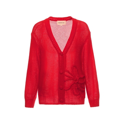 宝姿PORTSPURE女装舒适V领立体花针织开衫