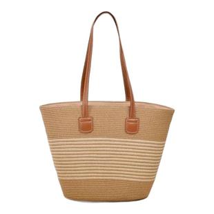 2025新款草编包托特包大容量女可斜挎轻奢高级感编织沙滩包带拉链