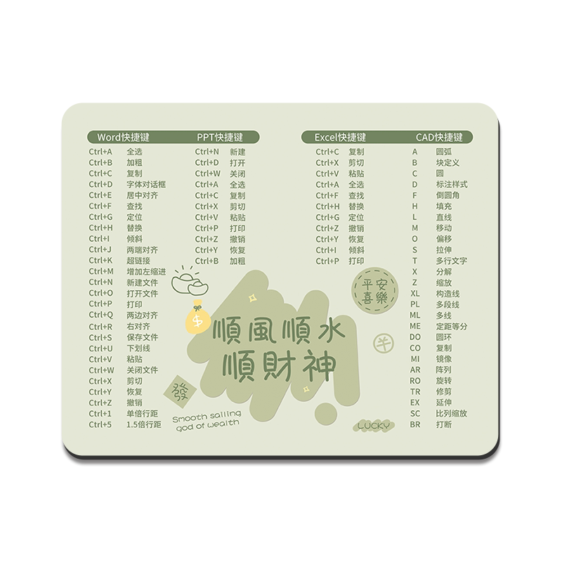 顺财神鼠标垫子女生可爱电脑桌键盘垫办公快捷键笔记本ins书桌垫