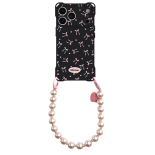 时尚满屏粉蝶四角带孔手机壳可挂绳斜挎手提防摔适用苹果iPhone16promax小米17/15荣耀华为MATE70/60/P80百搭