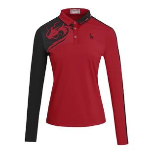 svg高尔夫秋款国风红色中国龙印花长袖t恤POLO衫上衣运动套装女士